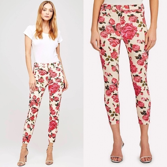 NWT L'AGENCE High Rise Floral Print Stretch Denim Ankle Cropped Skinny Jeans 25 - Picture 1 of 11